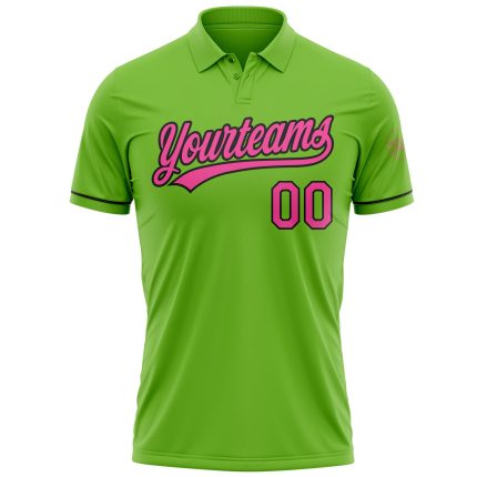 Custom Team Name Number Vapor Polo Shirt in Neon Green Pink-Black Performance Golf Apparel Personalized Neon Green Pink-Black