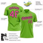 Custom Team Name Number Vapor Polo Shirt in Neon Green Pink-Black Performance Golf Apparel Personalized Neon Green Pink-Black
