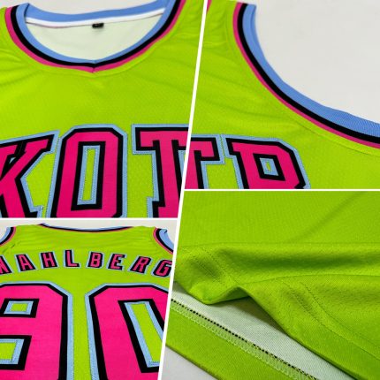 Custom Team Basketball Jersey with Personalized Name and Number in Neon Green, Pink, and Light Blue Personalized Neon Green