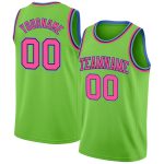 Custom Team Basketball Jersey with Personalized Name and Number in Neon Green, Pink, and Light Blue Personalized Neon Green