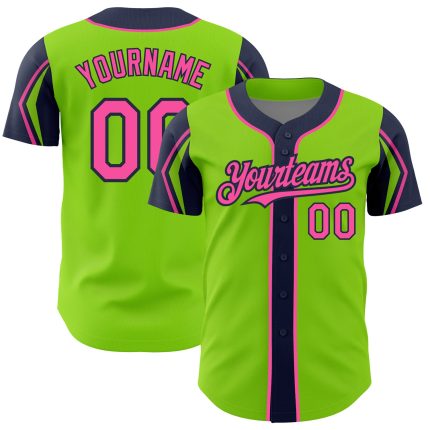 Custom Name and Number Personalized Baseball Jersey in Neon Green, Pink & Navy - Authentic Team Jersey with Arm Shapes Personalized