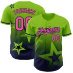 Custom Name & Number Authentic Baseball Jersey - Personalized Neon Green Pink Navy 3D Twinkle Star Gradient Design Personalized
