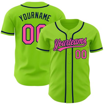 Personalized Authentic Baseball Jersey in Neon Green Pink and Navy Personalized Neon Green Pink-Navy Authentic Baseball Jersey