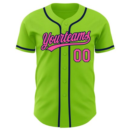 Personalized Authentic Baseball Jersey in Neon Green Pink and Navy Personalized Neon Green Pink-Navy Authentic Baseball Jersey