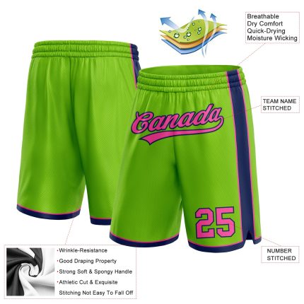 Custom Neon Green Pink Navy Basketball Shorts with Team Name and Number - Personalized Athletic Gear Personalized Neon Green