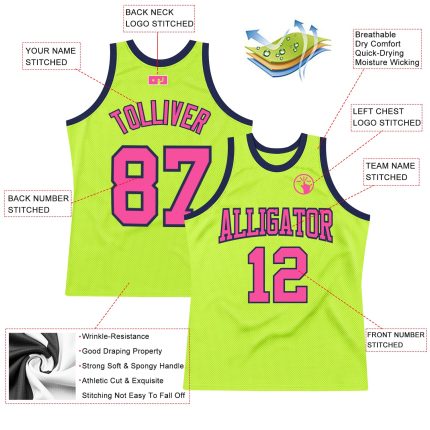Custom Neon Pink-Navy Basketball Jersey for Authentic Throwback Style - Personalized Name & Number Personalized Neon Green