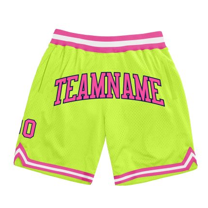 Custom Neon Green Pink Navy Basketball Shorts with Personalized Name and Number - Authentic Throwback Style Personalized