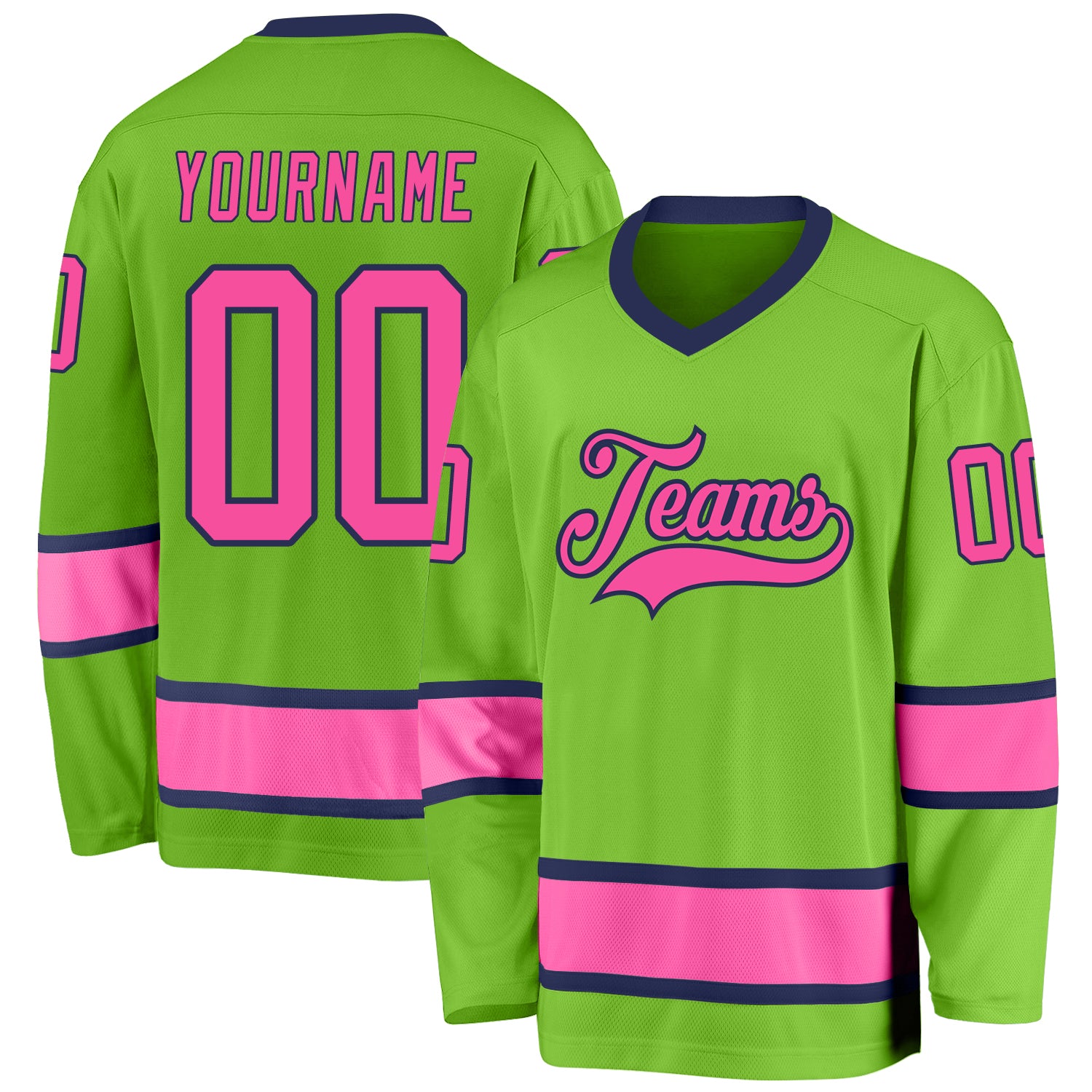 Custom Name and Number Hockey Jersey - Personalized Neon Green Pink-Navy Design Personalized Neon Green Pink-Navy Hockey