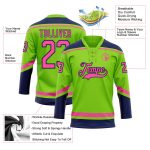 Custom Neon Green Pink Navy Hockey Jersey with Personalized Name and Number - Lace Neck Design Personalized Neon Green Pink-Navy