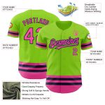 Custom Name and Number Personalized Neon Green Pink-Navy Line Authentic Baseball Jersey Personalized Neon Green Pink-Navy