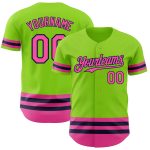 Custom Name and Number Personalized Neon Green Pink-Navy Line Authentic Baseball Jersey Personalized Neon Green Pink-Navy