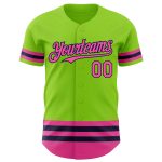 Custom Name and Number Personalized Neon Green Pink-Navy Line Authentic Baseball Jersey Personalized Neon Green Pink-Navy