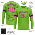 Custom Team Performance T-Shirt with Personalized Name & Number - Neon Green Pink-Navy Long Sleeve Personalized Neon Green