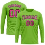 Custom Team Performance T-Shirt with Personalized Name & Number - Neon Green Pink-Navy Long Sleeve Personalized Neon Green