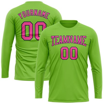Custom Team Performance T-Shirt with Personalized Name & Number - Neon Green Pink-Navy Long Sleeve Personalized Neon Green