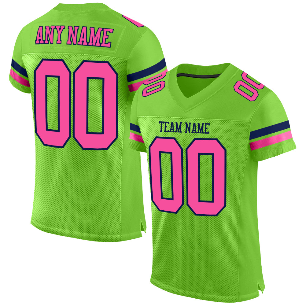 Custom Personalized Football Jersey with Name & Number in Neon Green Pink and Navy Mesh Personalized Neon Green Pink-Navy