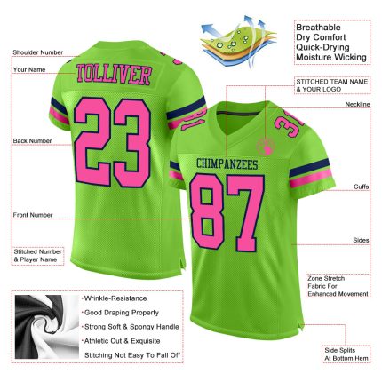 Custom Personalized Football Jersey with Name & Number in Neon Green Pink and Navy Mesh Personalized Neon Green Pink-Navy