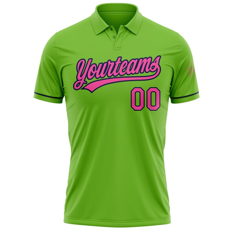 Custom Name Number Personalized Neon Green Pink Navy Golf Polo Shirt - Performance Vapor Team Apparel Personalized Neon Green