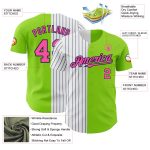 Personalized Neon Green Pink-Navy Pinstripe Authentic Split Fashion Baseball Jersey Team Custom Name and Number