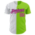 Personalized Neon Green Pink-Navy Pinstripe Authentic Split Fashion Baseball Jersey Team Custom Name and Number