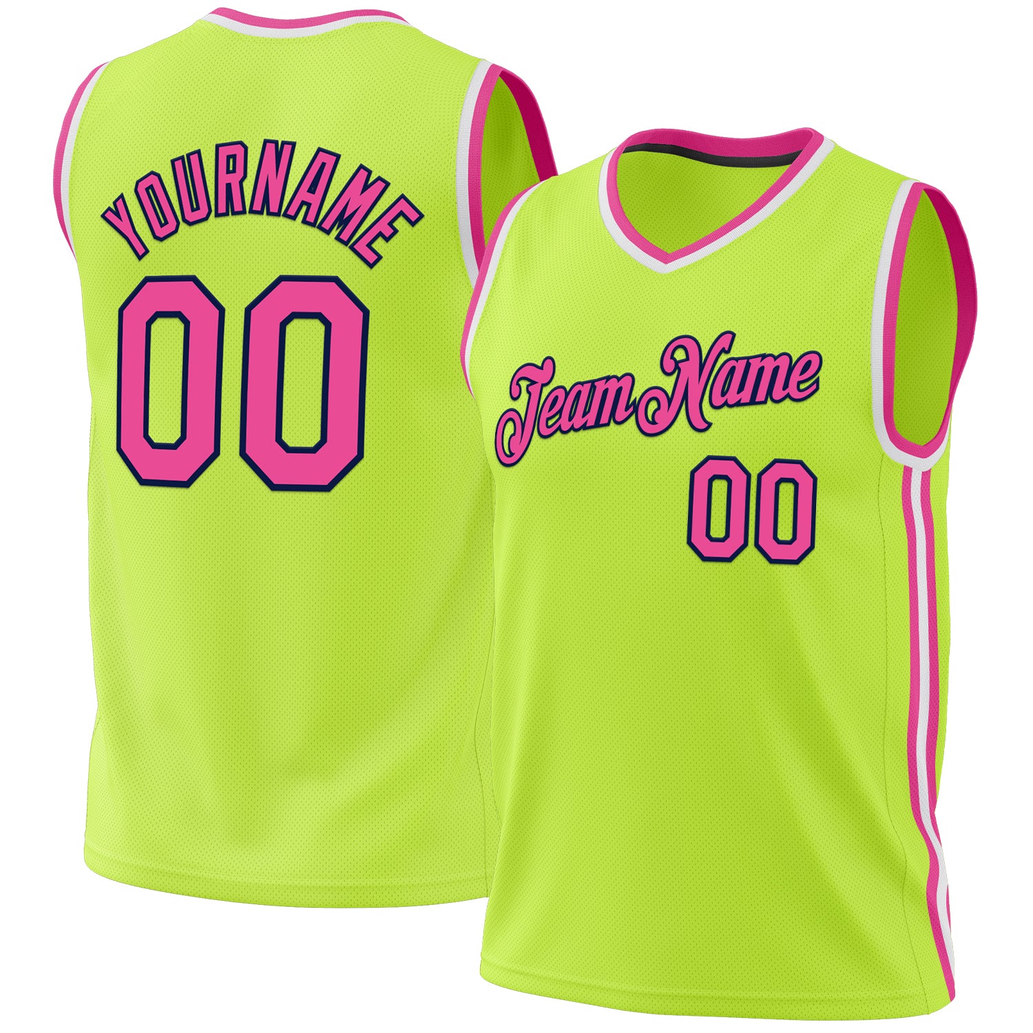 Custom Name and Number Personalized Basketball Jersey - Neon Green Pink Navy White Throwback Style Personalized Neon Green