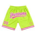 Personalized Neon Green Pink White Basketball Shorts - Authentic Throwback Style Personalized Neon Green Pink-White Authentic
