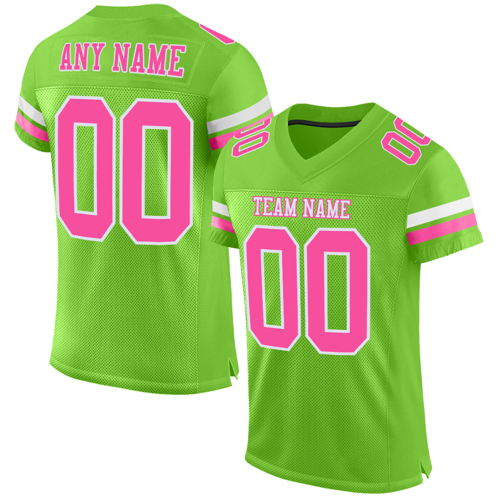 Personalized Neon Green Pink-White Mesh Authentic Football Jersey Team Custom Name and Number