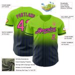 Custom Neon Green Pinstripe Baseball Jersey with Pink-Navy Authentic Fade - Personalized Name & Number Personalized Neon