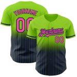Custom Neon Green Pinstripe Baseball Jersey with Pink-Navy Authentic Fade - Personalized Name & Number Personalized Neon