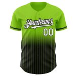 Custom Name and Number Personalized Neon Green Pinstripe Baseball Jersey - White-Black Authentic Fade Fashion Personalized