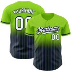 Custom Name and Number Baseball Jersey - Personalized White-Navy Fade with Neon Green Pinstripe Fashion Design Personalized