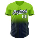Custom Name and Number Baseball Jersey - Personalized White-Navy Fade with Neon Green Pinstripe Fashion Design Personalized