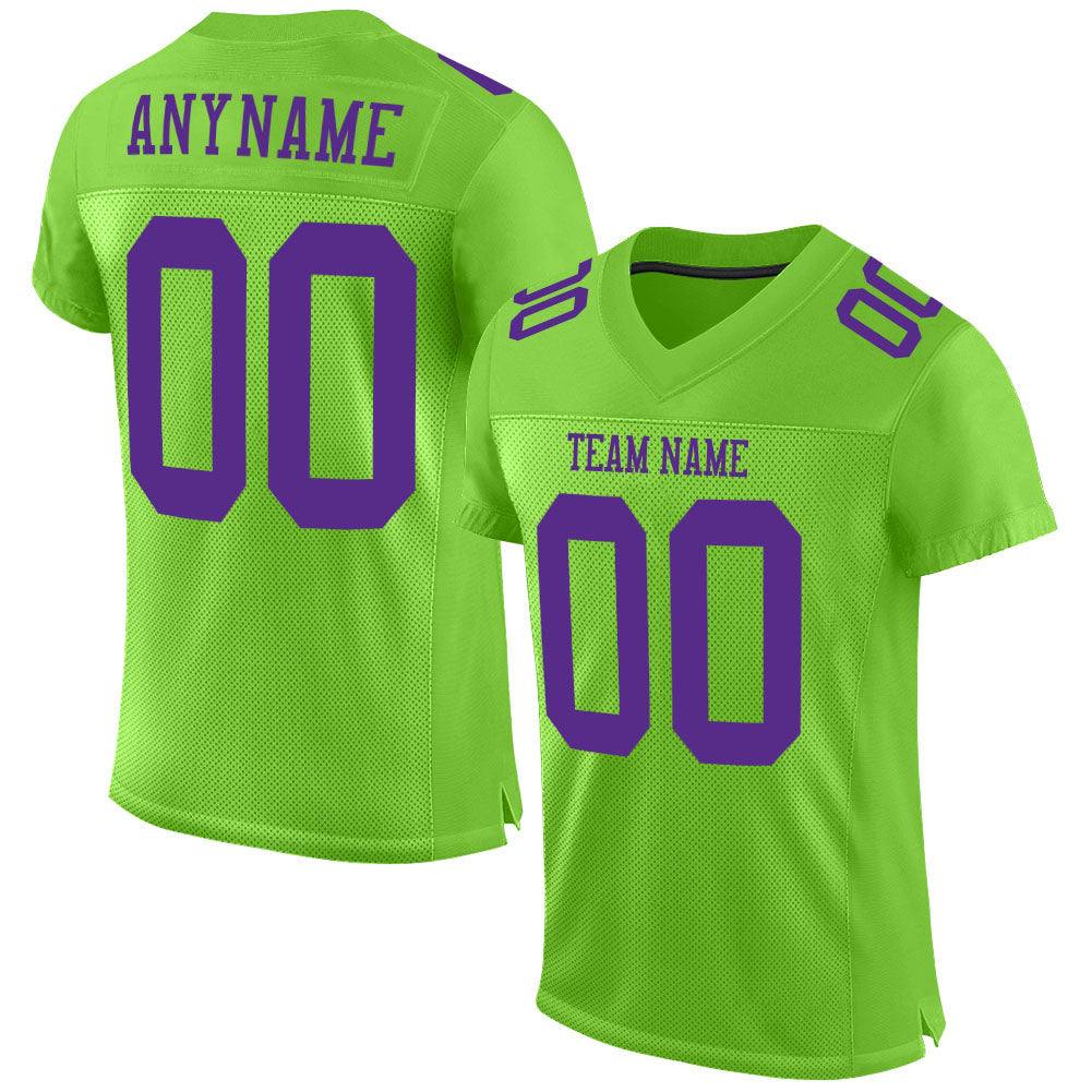 Custom Name and Number Authentic Football Jersey - Personalized Neon Green Purple Mesh Personalized Neon Green Purple Mesh