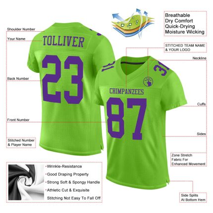 Custom Name and Number Authentic Football Jersey - Personalized Neon Green Purple Mesh Personalized Neon Green Purple Mesh