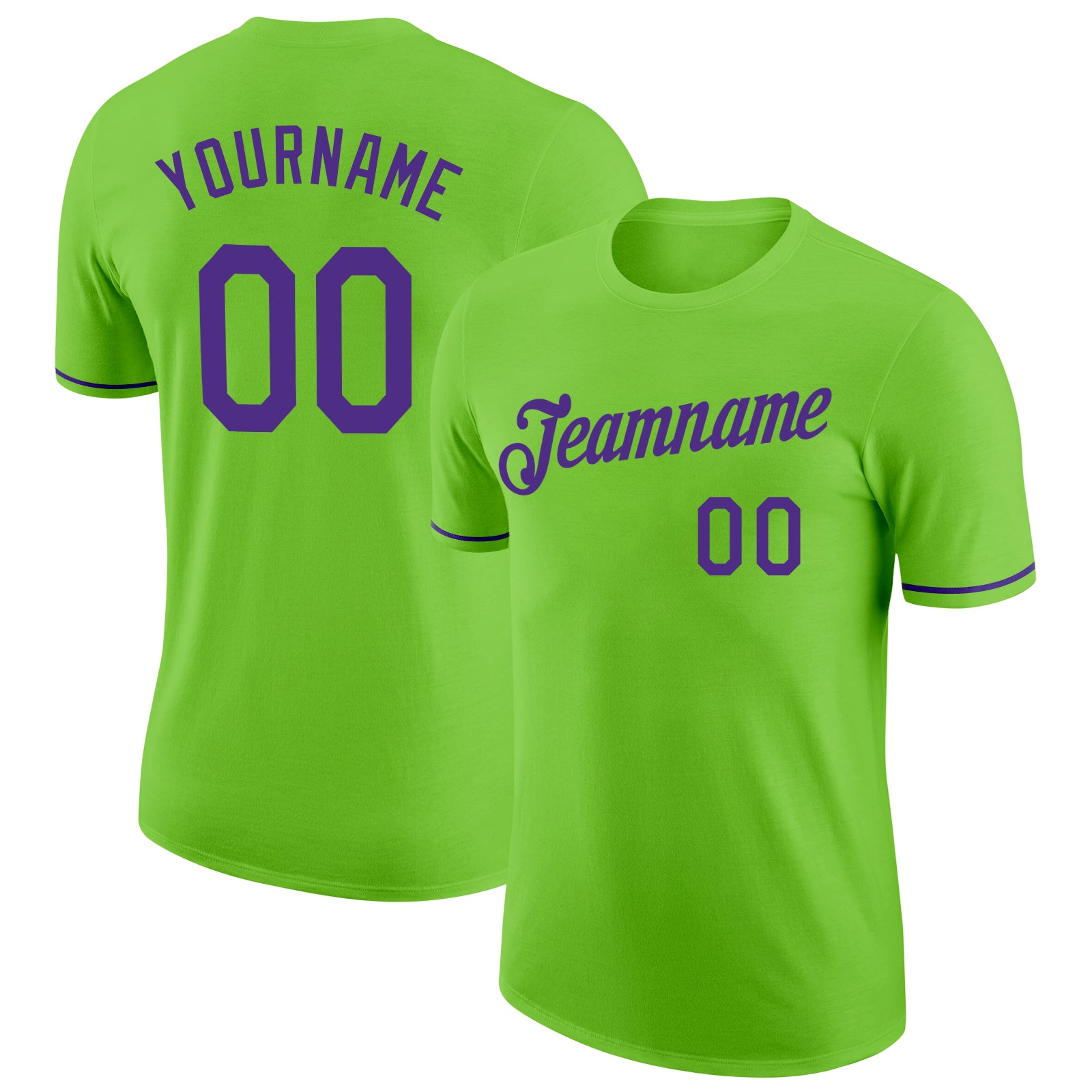 Personalized Custom Name Number Neon Green Purple T-Shirt for Teams - Performance Shirt Personalized Neon Green Purple Performance