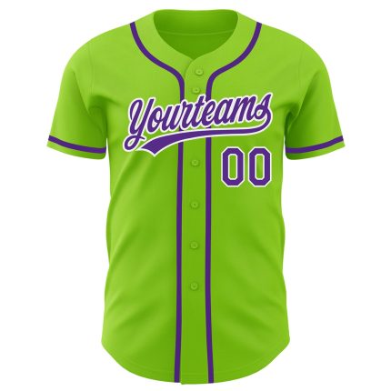 Personalized Neon Baseball Jersey in Green, Purple & White - Authentic Sports Apparel Personalized Neon Green Purple-White