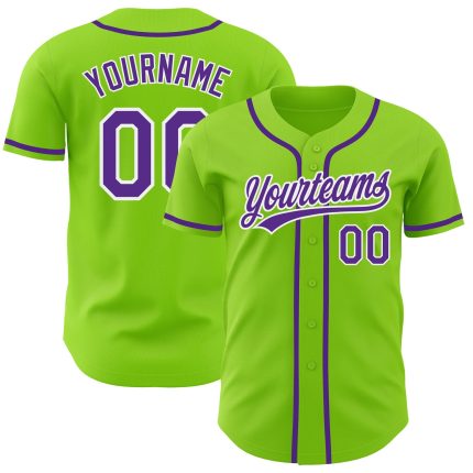 Personalized Neon Baseball Jersey in Green, Purple & White - Authentic Sports Apparel Personalized Neon Green Purple-White
