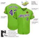 Custom Name and Number Personalized Authentic Baseball Jersey - Neon Green Purple White Personalized Neon Green Purple-White