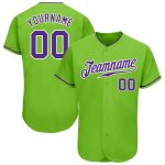 Custom Name and Number Personalized Authentic Baseball Jersey - Neon Green Purple White Personalized Neon Green Purple-White