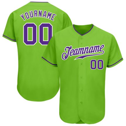 Custom Name and Number Personalized Authentic Baseball Jersey - Neon Green Purple White Personalized Neon Green Purple-White