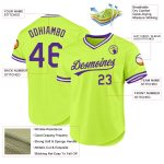 Custom Name and Number Authentic Throwback Baseball Jersey - Neon Green Purple-White Team Design Personalized Neon Green