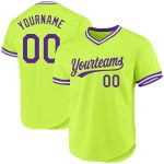 Custom Name and Number Authentic Throwback Baseball Jersey - Neon Green Purple-White Team Design Personalized Neon Green