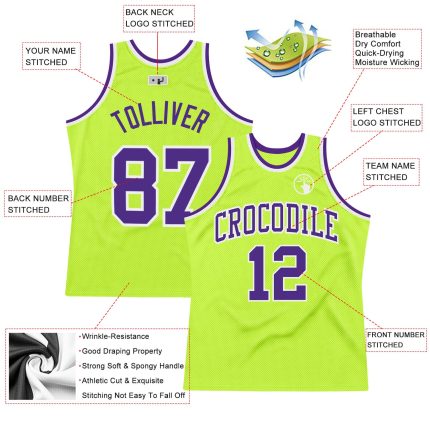 Personalized Authentic Basketball Jersey - Neon Green Purple White Throwback Design Personalized Neon Green Purple-White