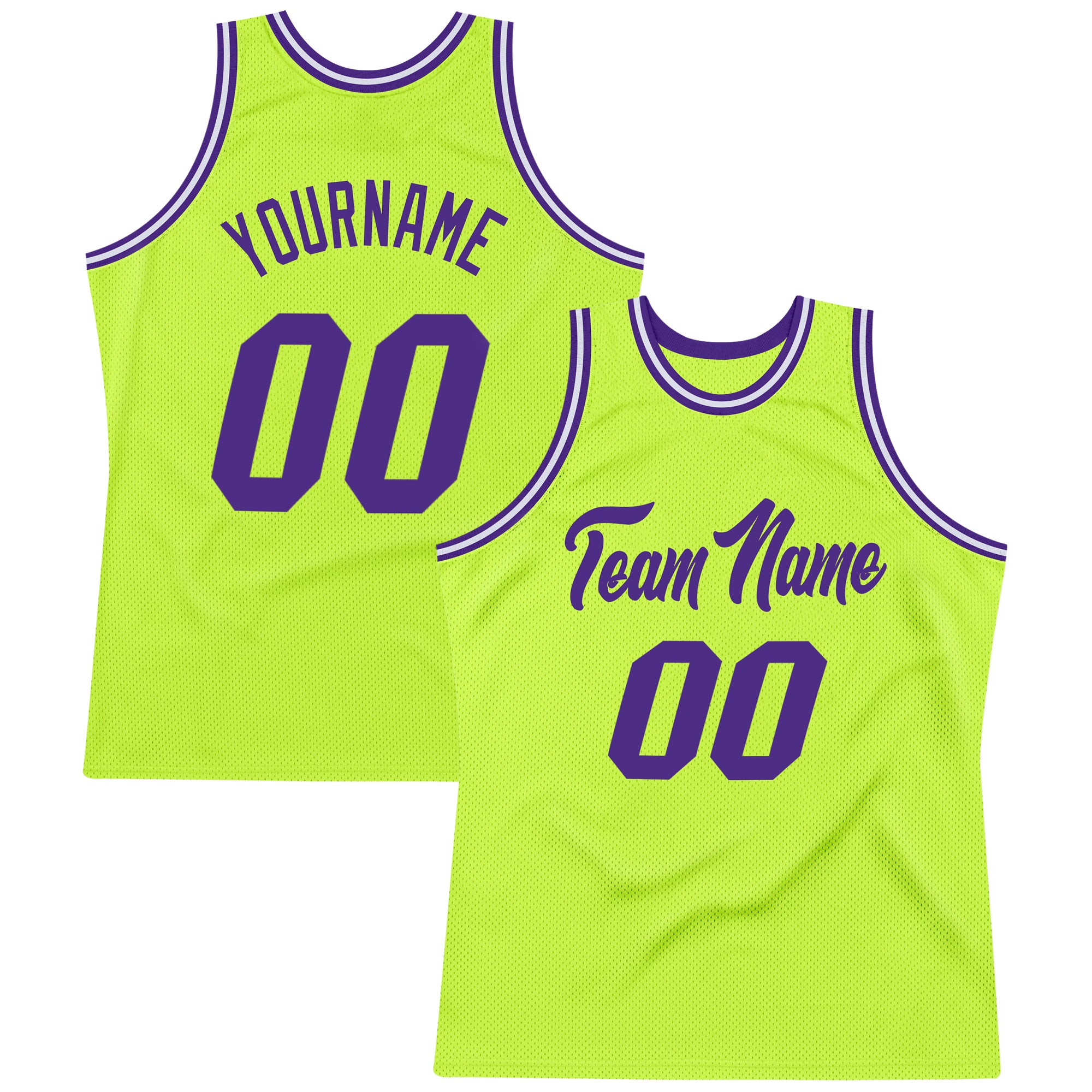 Custom Name and Number Throwback Basketball Jersey - Personalized Neon Green Purple White Personalized Neon Green Purple-White