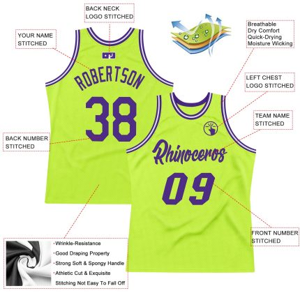 Custom Name and Number Throwback Basketball Jersey - Personalized Neon Green Purple White Personalized Neon Green Purple-White