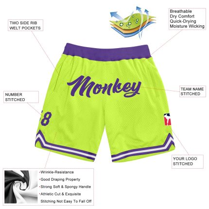 Custom Name Number Basketball Shorts Neon Green Purple White Authentic Throwback Personalized Neon Green Purple-White Authentic