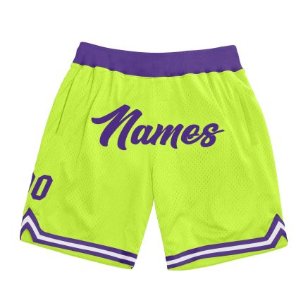 Custom Name Number Basketball Shorts Neon Green Purple White Authentic Throwback Personalized Neon Green Purple-White Authentic