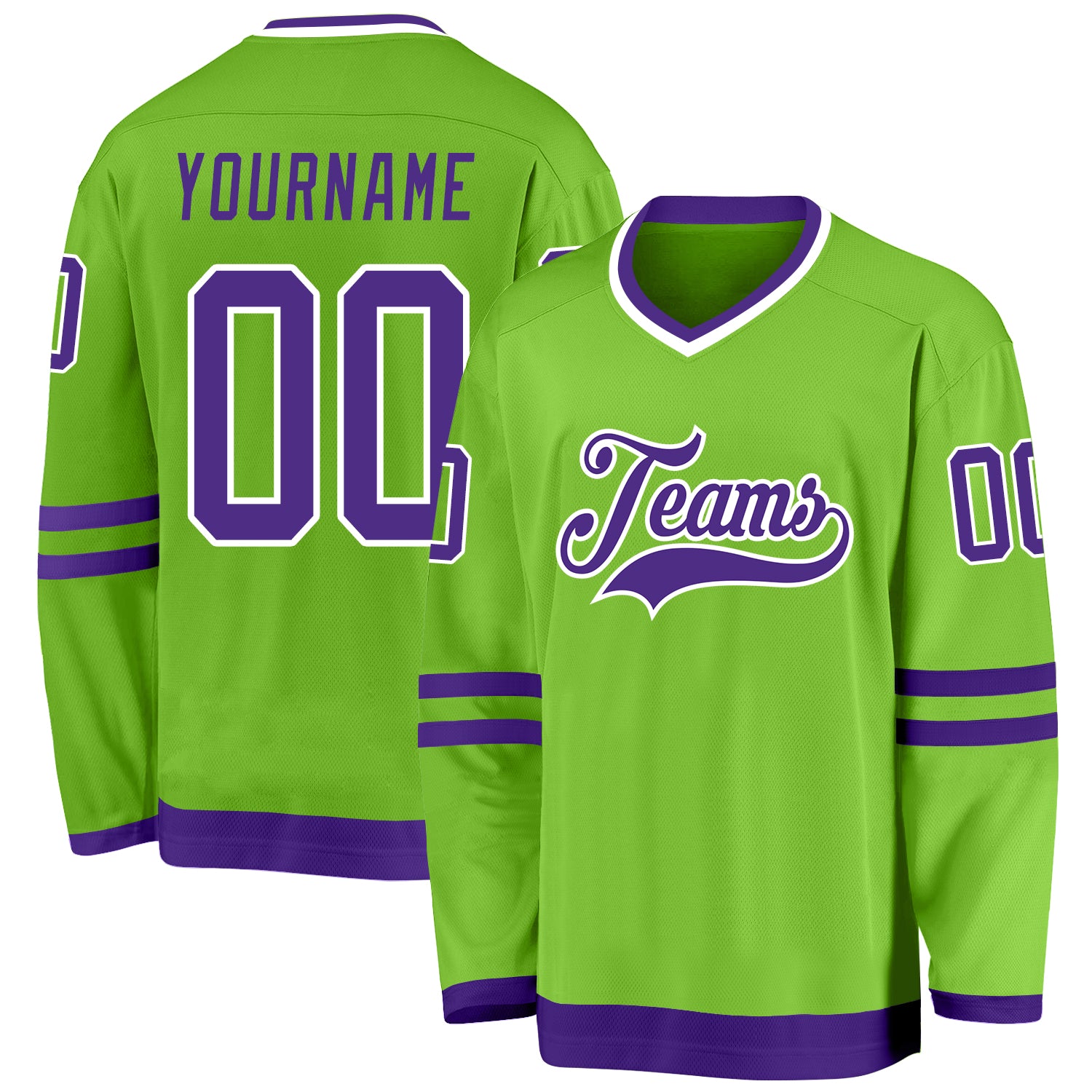 Custom Neon Hockey Jersey with Name & Number - Green Purple White Team Apparel Personalized Neon Green Purple-White Hockey