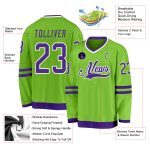 Custom Neon Hockey Jersey with Name & Number - Green Purple White Team Apparel Personalized Neon Green Purple-White Hockey