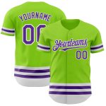 Custom Name and Number Personalized Neon Baseball Jersey in Green, Purple, and White - Authentic Team Apparel Personalized